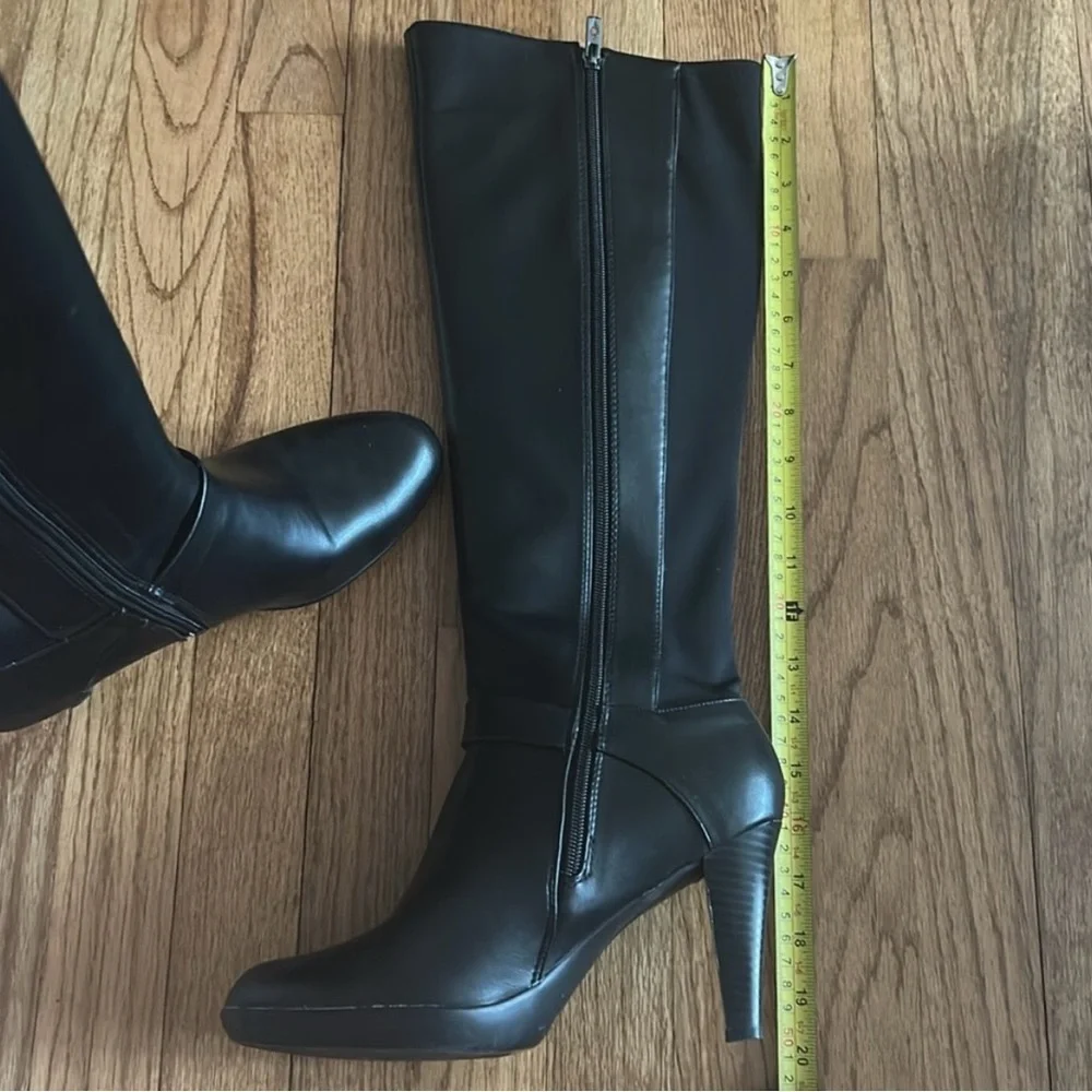 Alfani Step N Flex Elegant Black Knee-High Tall Black Faux Leather Boots NIB